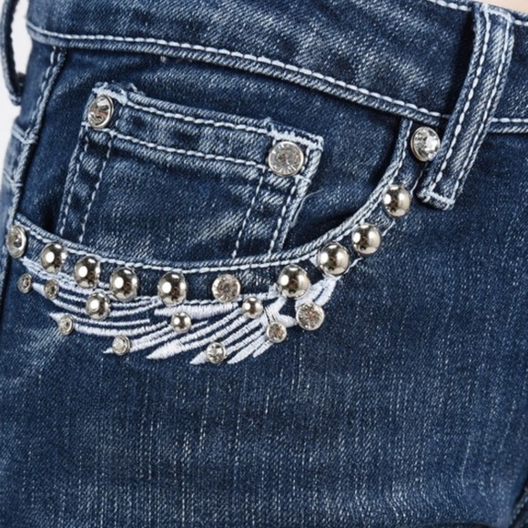 Motorcycle Wing Boot Leg Jeans w/Rhinestone Detail - Picture 5 of 8
